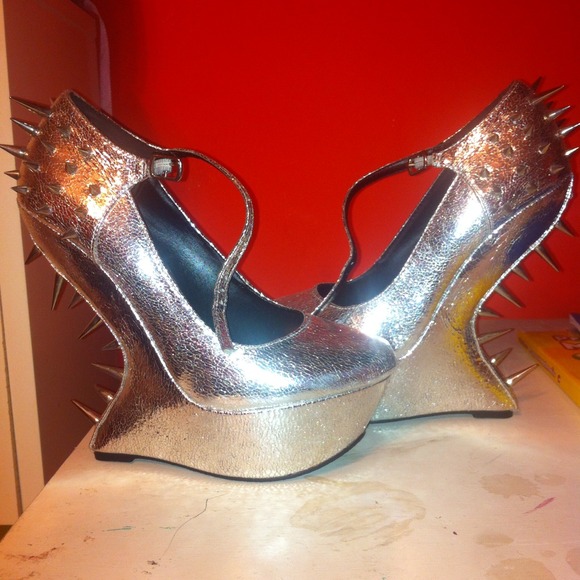 Silver spiked heels
