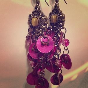 Purple Beaded Dangle Earrings