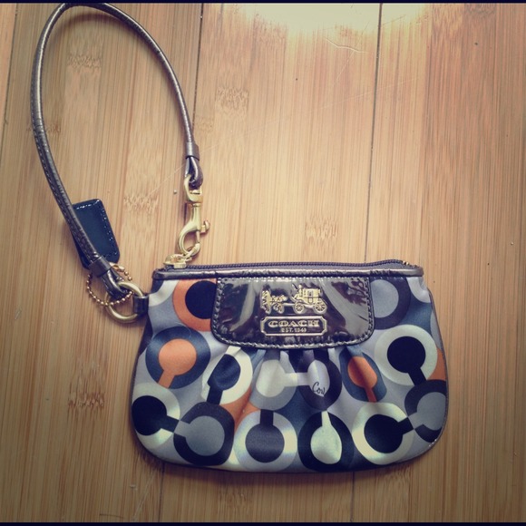 Coach satin gray orange Wristlet