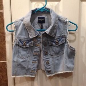 Mini distressed denim vest