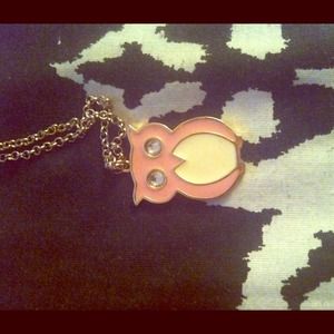 Pink owl necklace