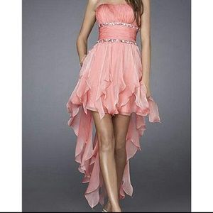 Hi low coral pink prom dress