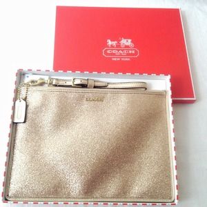 ✨Coach Flat Zip Case In Glitter✨Glod