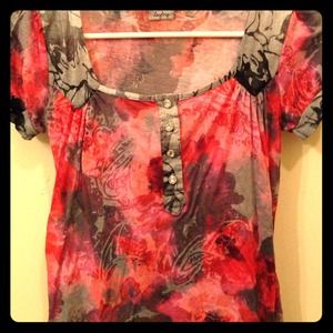 Sheer see through floral shirt with gem buttons