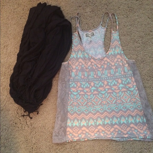 Tribal tank top and black winter scarf