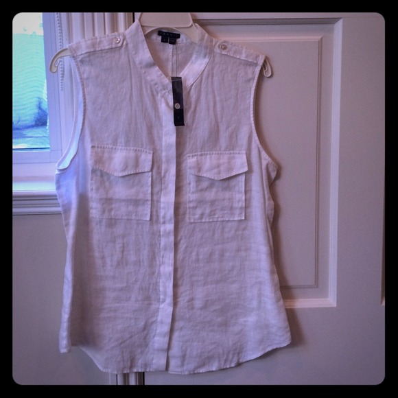 Theory white linen tank blouse