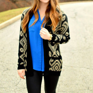 Tribal Print Black Cardigan