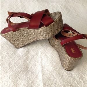 SOLD***Burgundy with metallic wedge sandals