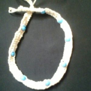 White  hemp necklace w/ turquoise beads