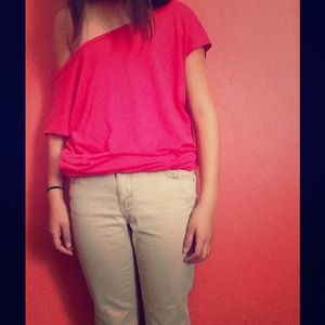 Off the shoulder hot pink shirt