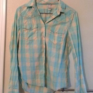 blue plaid button down