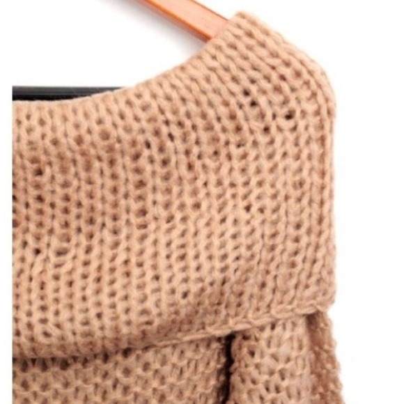 Sold out!!Cappuccino off the shoulder knitted top - Picture 2 of 4