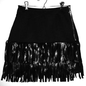 Black Fringe Party Mini Skirt Exposed Zip S