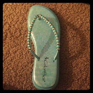 Candi blue metallic w/ silver & blue beaded sandal