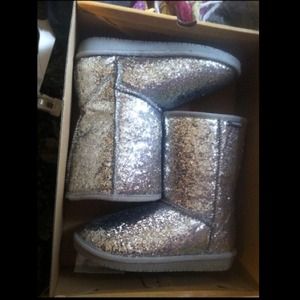Silver Sparkly Bearpaw boots