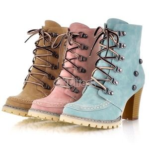 Lace up high heel boots