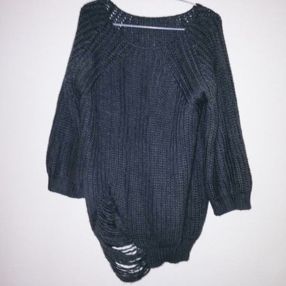 Grey Distressed Open Knit Chunky Sweater O/S