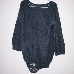 Grey Distressed Open Knit Chunky Sweater O/S