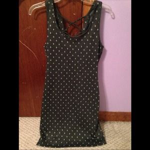 black dress with whitish/silverish polka dots