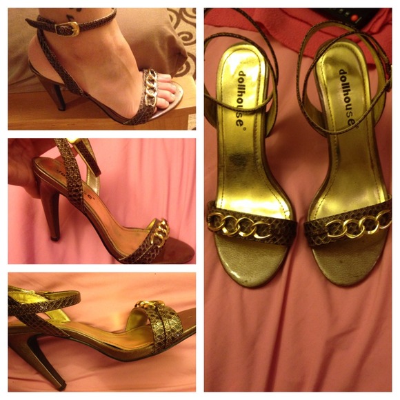 Brown and gold heels