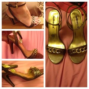 Brown and gold heels