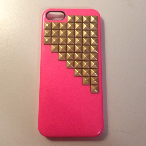 Hot Pink iPhone 5 Case with Gold Studs