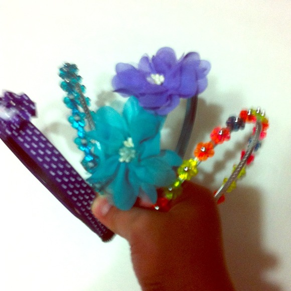 Pink  and blue head bands total of five
