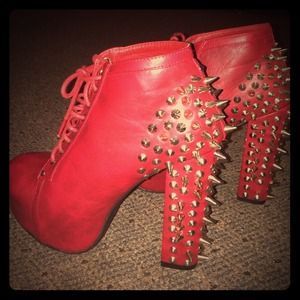 High heel red spiked boots