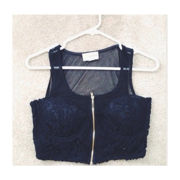 Black Lace & Mesh Bustier Crop Top