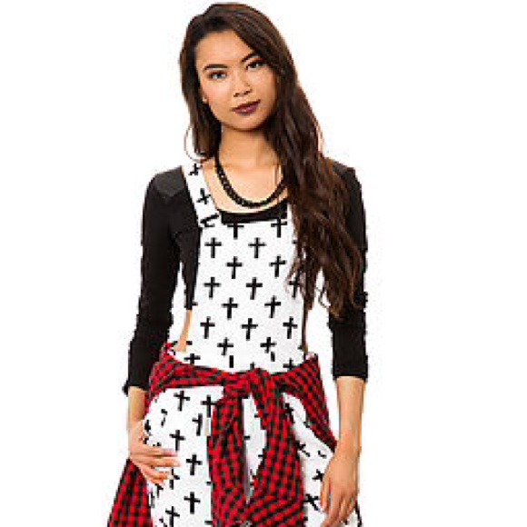 nameless Other - Nameless Jumpsuit Overalls White w/ Black Crosses
