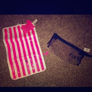 Victoria's Secret toiletry bag, and PINK bag