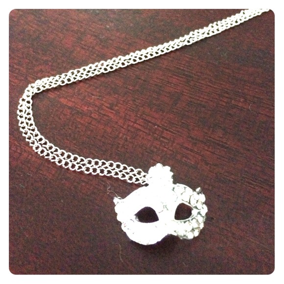 Masquerade mask silver tone necklace