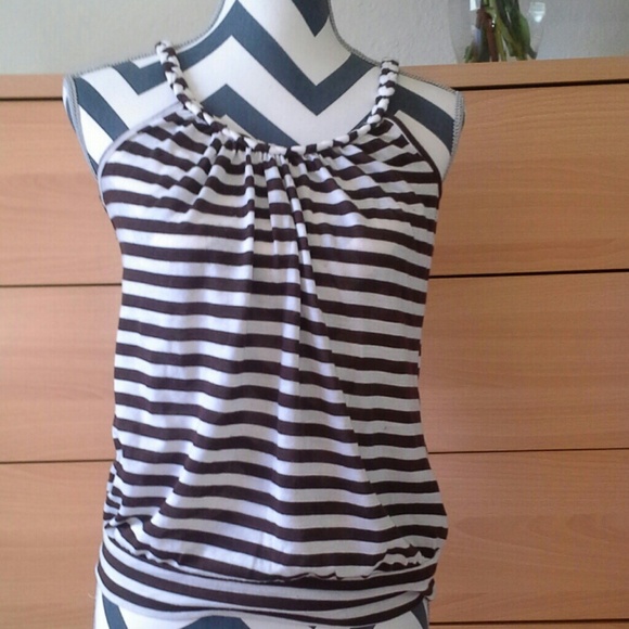 SOLD IN BUNDLE Brown and white striped tank top