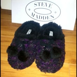 Steve Madden Black-Multi Sweater Knit Slippers