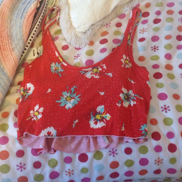 Reversible red floral belly shirt