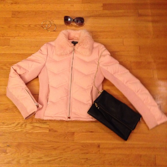 REDUCED Pink bebe down coat with fur collar NWOT