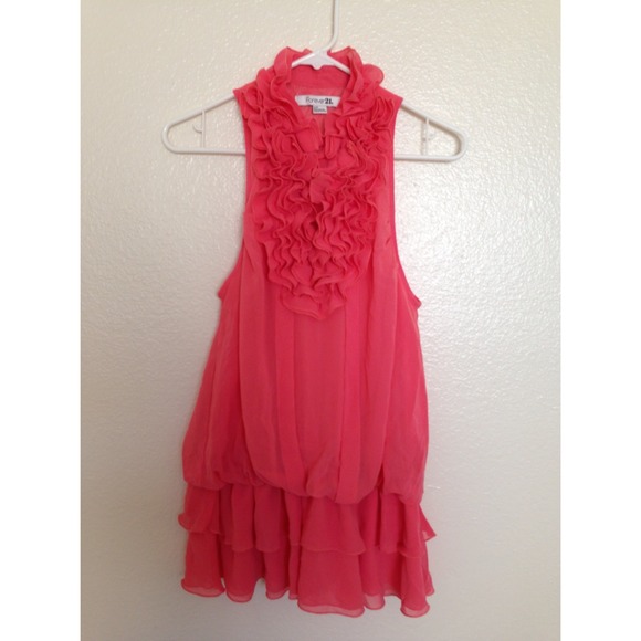 Peach ruffle shirt dress