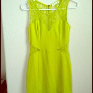 Neon yellow/green dress w/ lace cut outs worn once