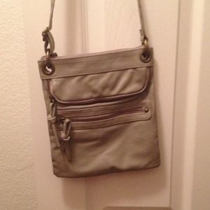 Soft grey faux leather cross body bag