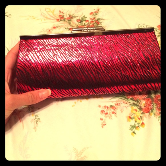 Red animal print box purse