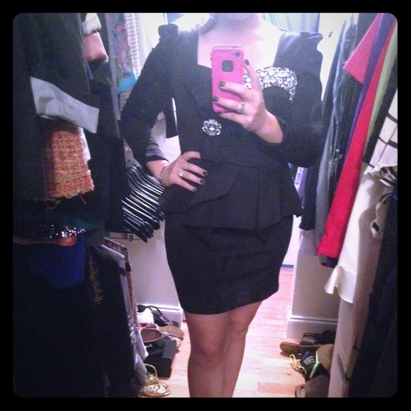 Black and crystal peplum interview dress