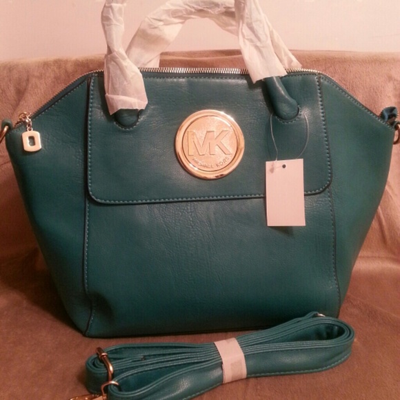 Turquoise leather MK handbag