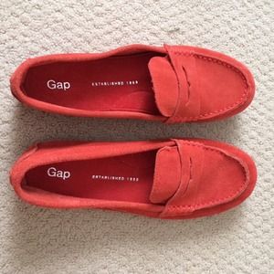 Orange suede loafers