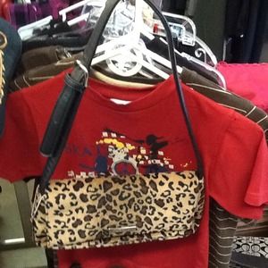 Faux leopard fur small clutch