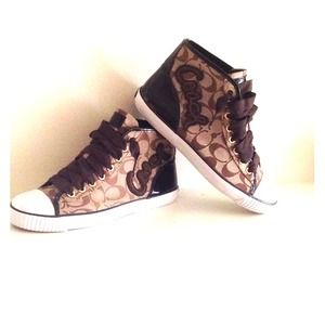 Coach Garcia khaki patent leather brown sneakers