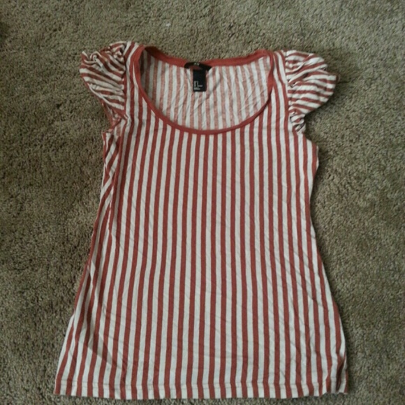 H&M Striped White and Red Top with Bunched Sleeves - Picture 1 of 2