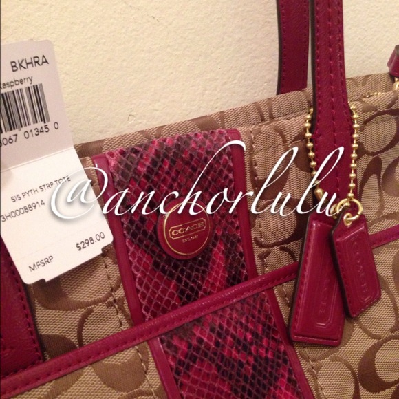 NWT💯Auth Coach SIGNATURE PYTHON STRIPE TOTE 25706 - Picture 2 of 4
