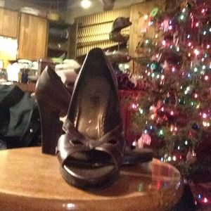 Brown peeptoe heels