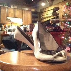 Cream and brown peeptoes