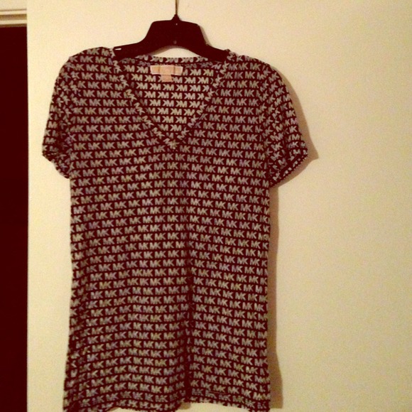 Michael kors blue and white burnt out vneck tee